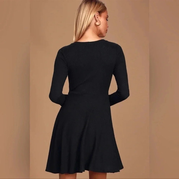 NWT Lulus Fit and Fair Black Ribbed Knit Long Sleeve Skater Dress Sz Large - Picture 14 of 14